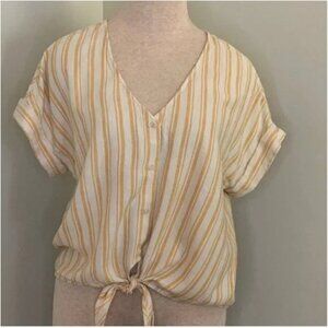 Anthropologie Cloth & Stone Yellow and White Linen Blend Stripe Shirt Size Small